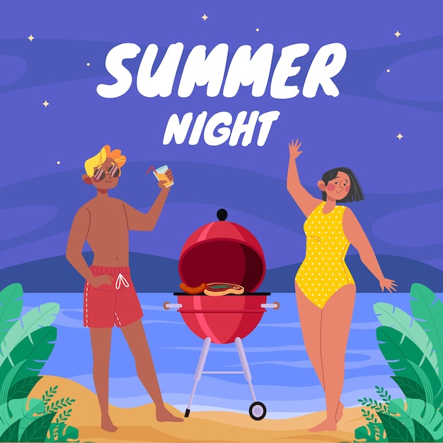 Free vector hand drawn summer night illustration