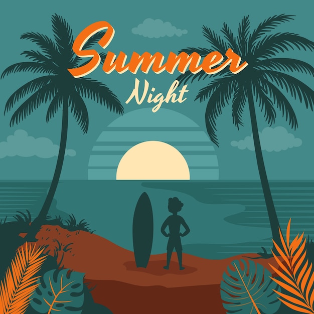 Free vector hand drawn summer night illustration