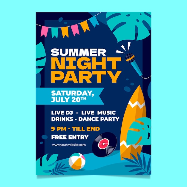 Free vector hand drawn summer night party poster