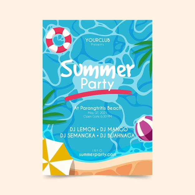 Hand drawn summer party flyer template