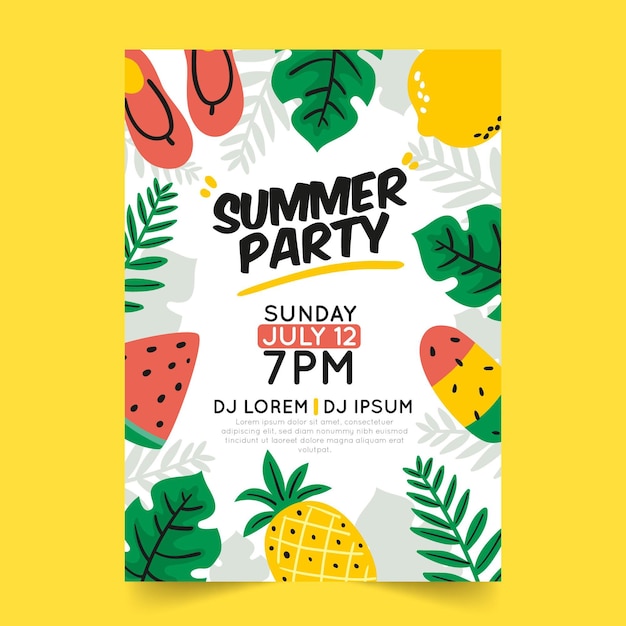 Hand drawn summer party flyer template