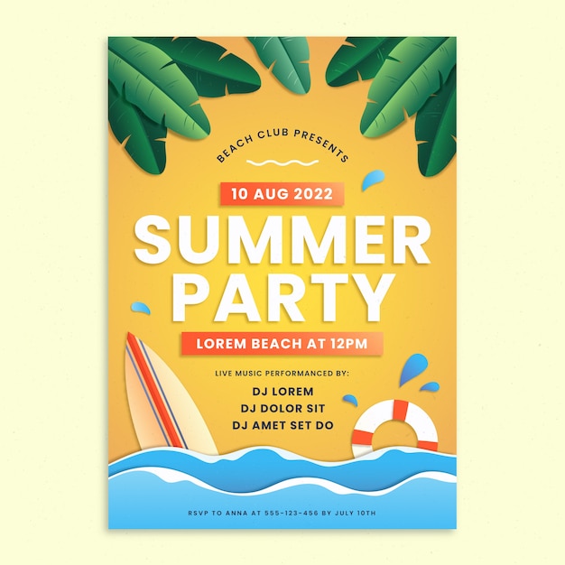 Free vector hand drawn summer party flyer