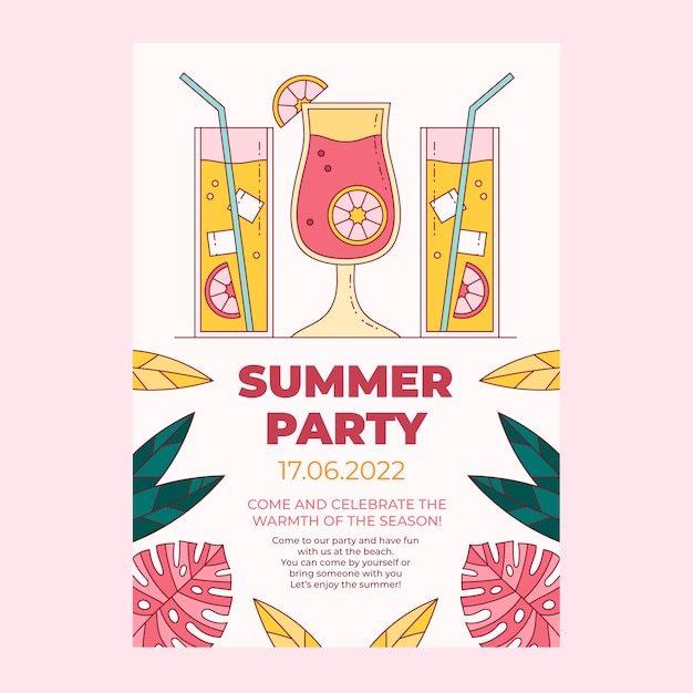 Free vector hand drawn summer party invitation template