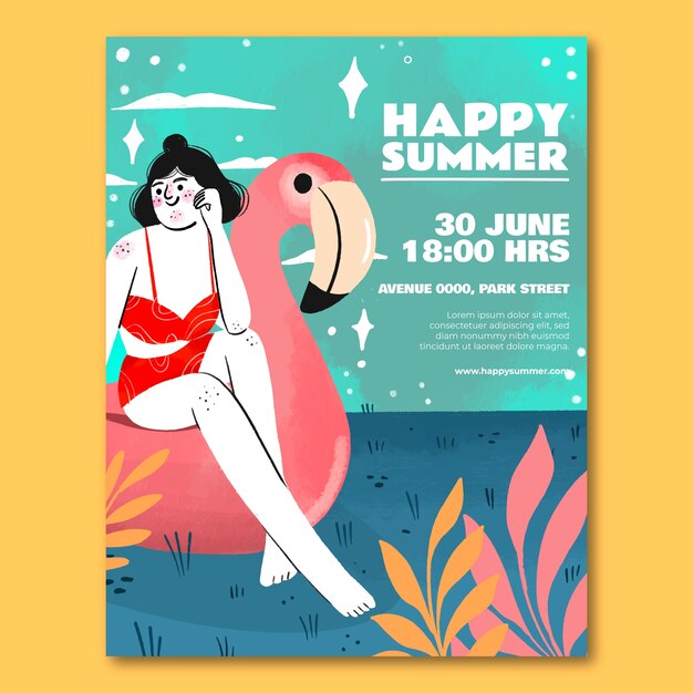 Hand drawn summer party invitation template