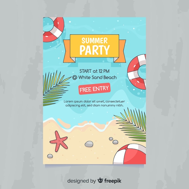 Free vector hand drawn summer party poster template