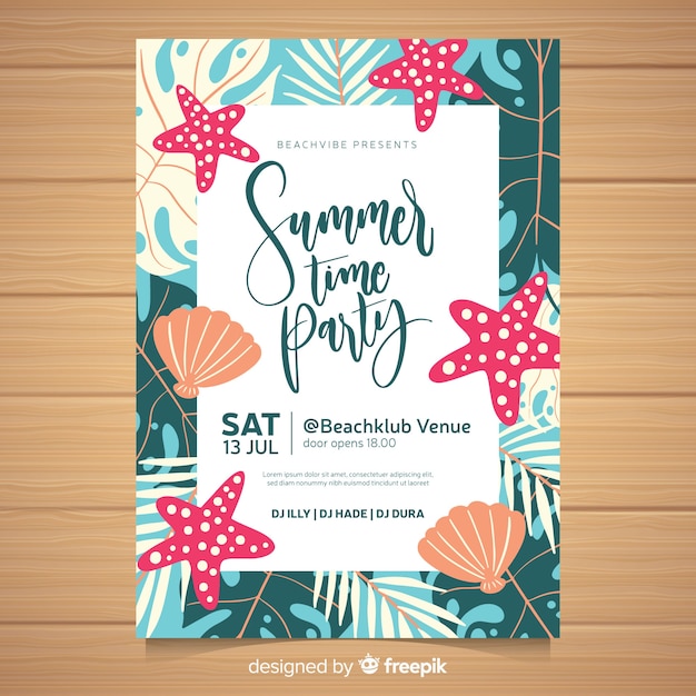 Free vector hand drawn summer party poster template