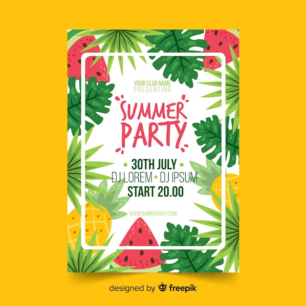 Free vector hand drawn summer party poster template