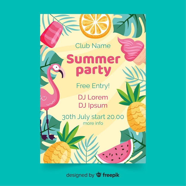 Free vector hand drawn summer party poster template