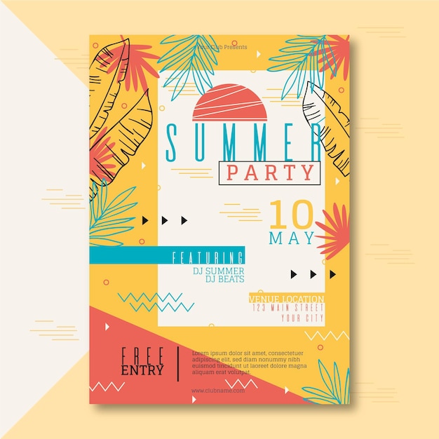 Free vector hand drawn summer party poster template