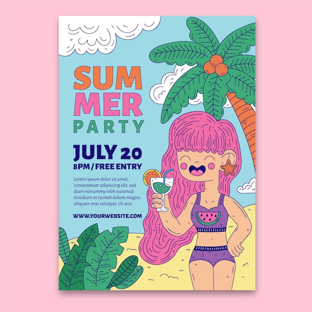 Free vector hand drawn summer party poster template