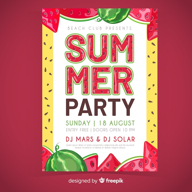 Free vector hand drawn summer party poster template