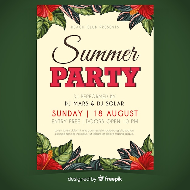 Free vector hand drawn summer party poster template