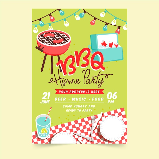 Free vector hand drawn summer party poster template