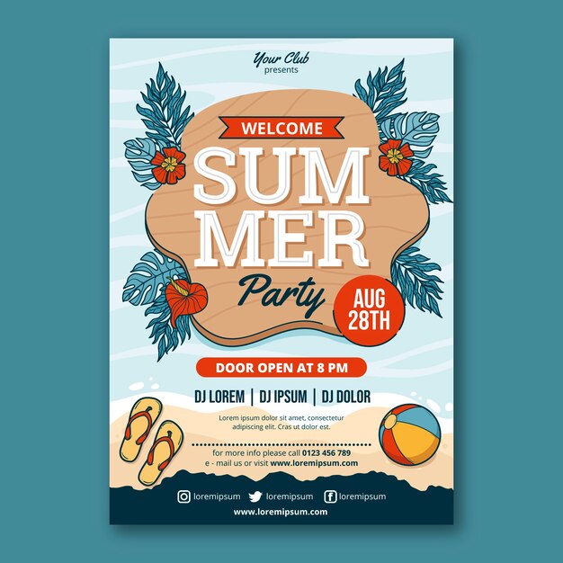 Hand drawn summer party poster template