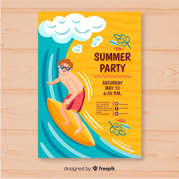 Free vector hand drawn summer party poster template