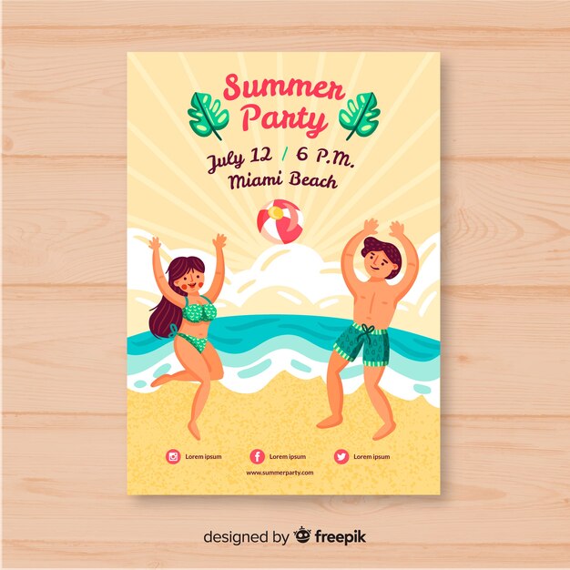 Free vector hand drawn summer party poster template