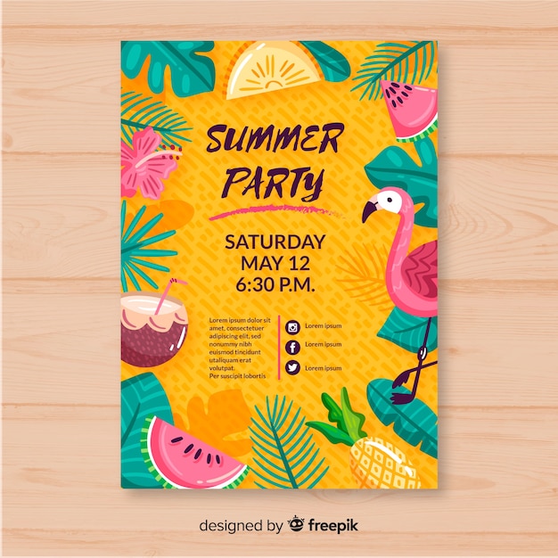 Нарисованный рукой шаблон плаката летней вечеринки