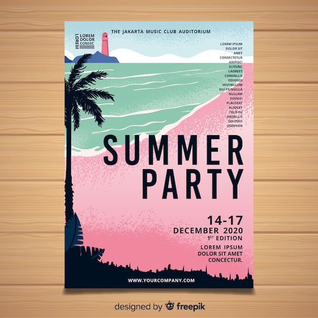 Бесплатное векторное изображение Нарисованный рукой плакат летней вечеринки