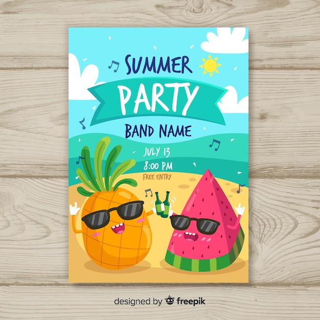 손으로 그린 여름 파티 포스터