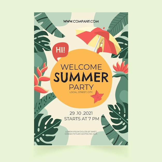 Free vector hand drawn summer party vertical poster template