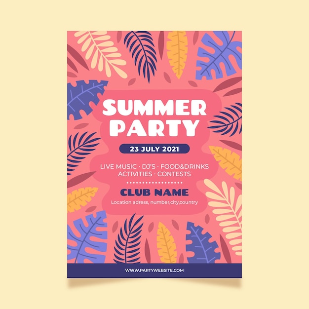 Hand drawn summer party vertical poster template