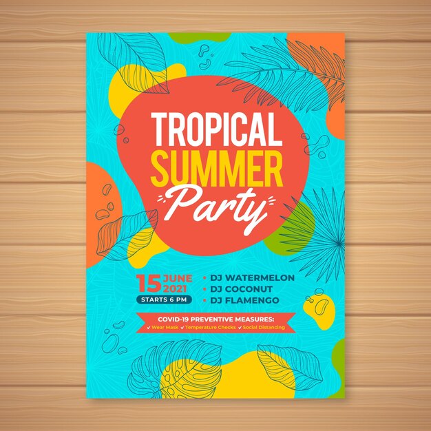 Hand drawn summer party vertical poster template
