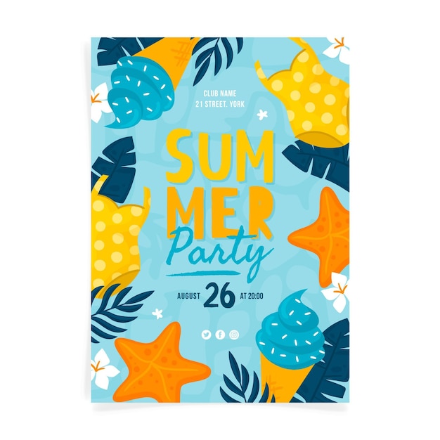 Free vector hand drawn summer party vertical poster template