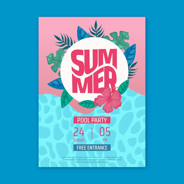 Hand drawn summer party vertical poster template
