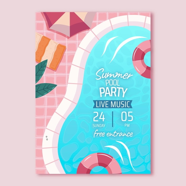 Free vector hand drawn summer party vertical poster template