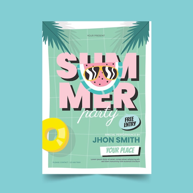 Free vector hand drawn summer party vertical poster template