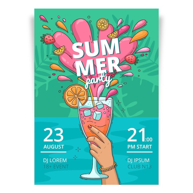 Free vector hand drawn summer party vertical poster template