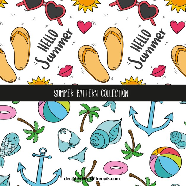 Hand-drawn summer pattern collection