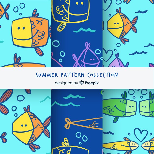 Hand drawn summer pattern collection