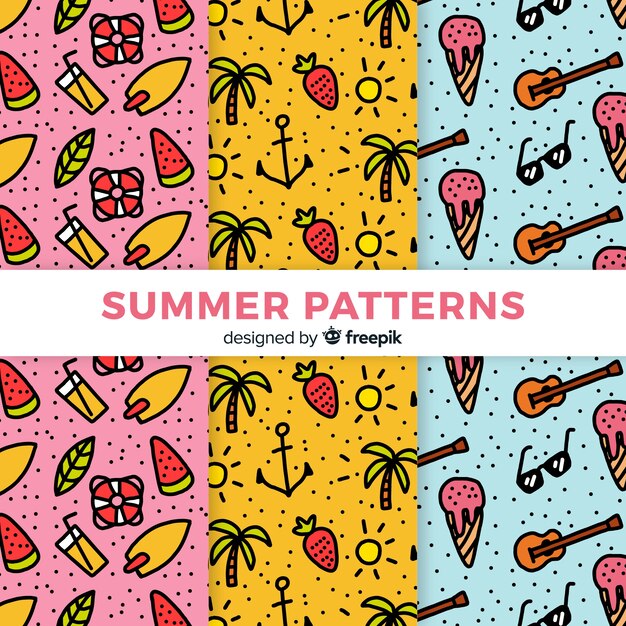 Hand drawn summer pattern collection