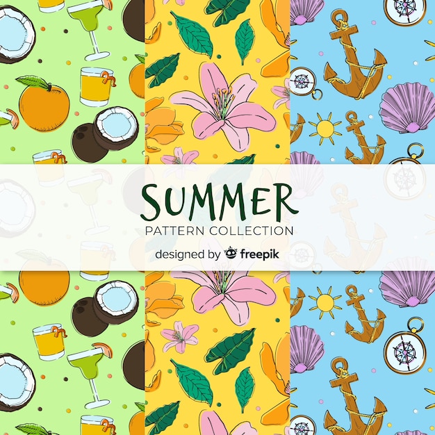 Hand drawn summer pattern collection