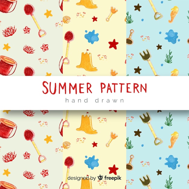 Hand drawn summer pattern collection