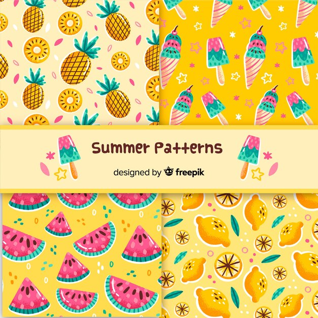 Hand drawn summer pattern collection