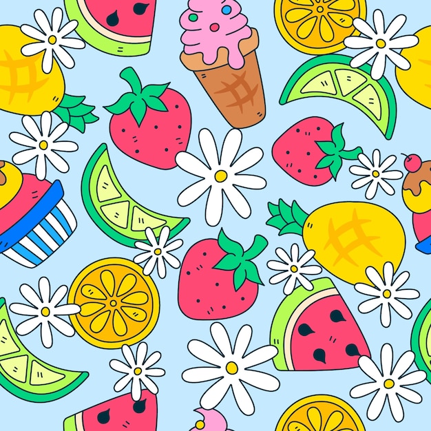 Hand drawn summer pattern design