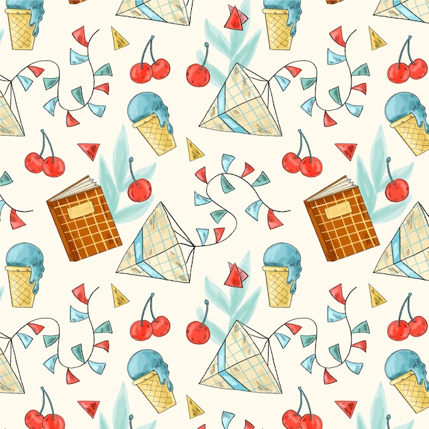 Hand drawn summer pattern design