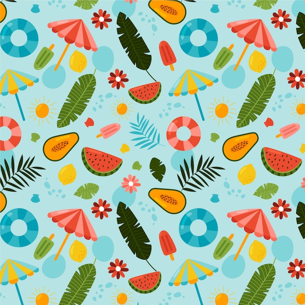 Hand drawn summer pattern with fruits