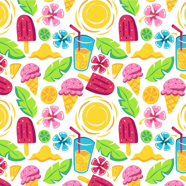 Free vector hand drawn summer pattern with ice cream