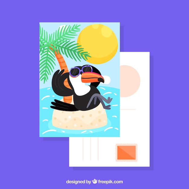 Free vector hand drawn summer post card template with bird