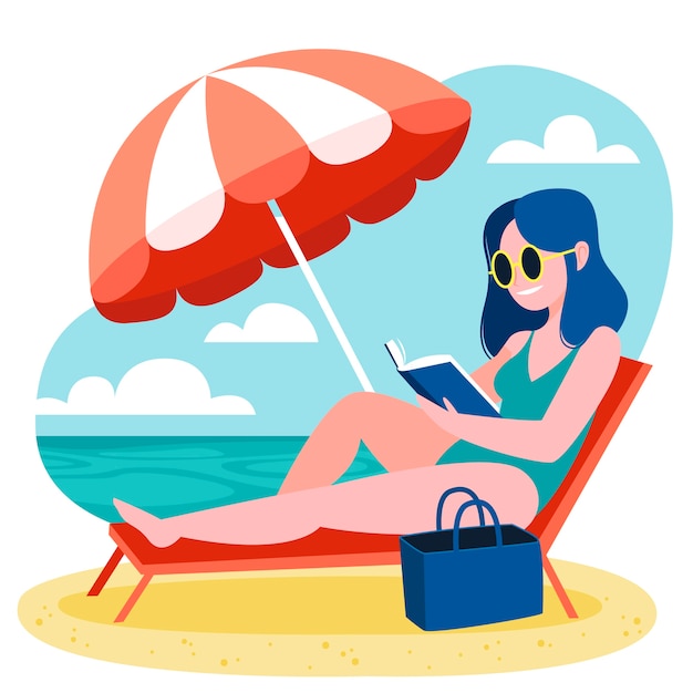 Бесплатное векторное изображение Нарисованная рукой иллюстрация книг чтения лета
