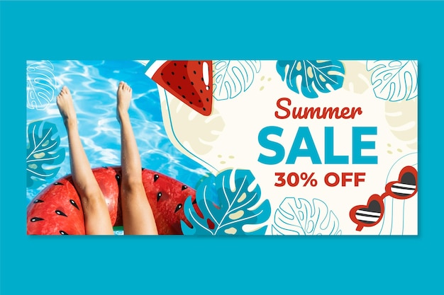 Hand drawn summer sale banner with photo