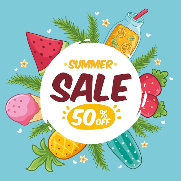 Hand drawn summer sale banner