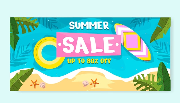 Бесплатное векторное изображение Ручной обращается летняя распродажа баннер