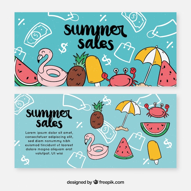 Hand drawn summer sale banners