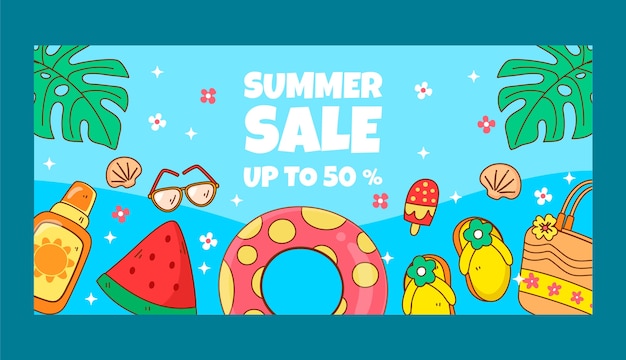 Free vector hand drawn summer sale horizontal banner template