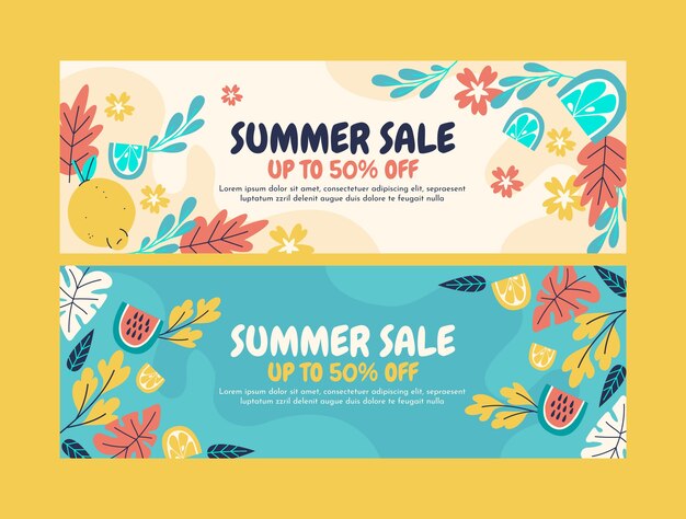 Hand drawn summer sale horizontal banners collection