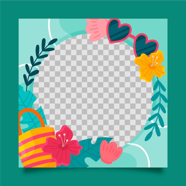 Hand drawn summer social media frame template